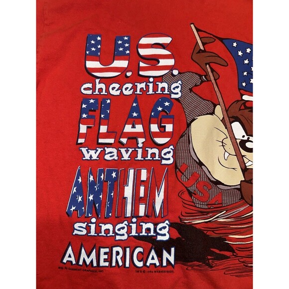 Vtg 90s Taz Tasmanian Devil T Shirt Sz L USA America 4th Of July Single Stitch - Picture 5 of 12